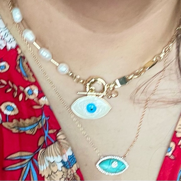 Evil eye blue turquoise necklace. - Picture 2 of 3